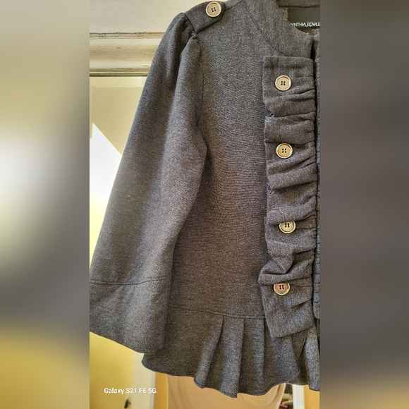 Cynthia Rowley Gray Ruffled Military Style  Blazer Sz.M - Picture 5 of 13